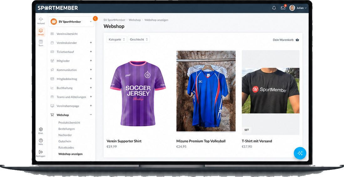 Vereins-Webshop im SportMember System am Computer